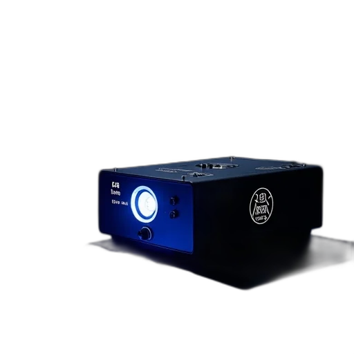robot, 3d render, black, blue, laser, projector, circular, logo transparent PNG cut-out