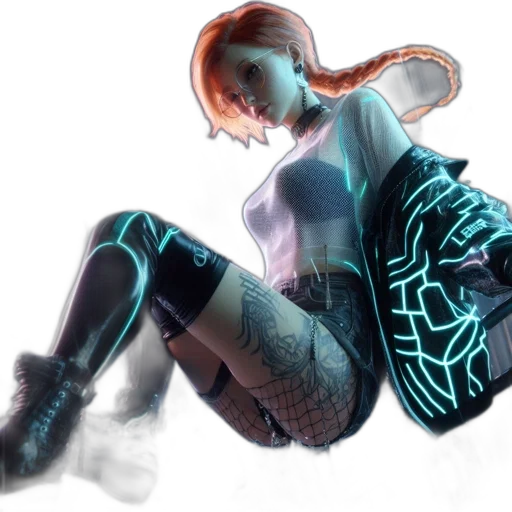 robot, jacket, cyberpunk, concept art, 3d render, fantasy art, neon lights, neon transparent PNG cut-out