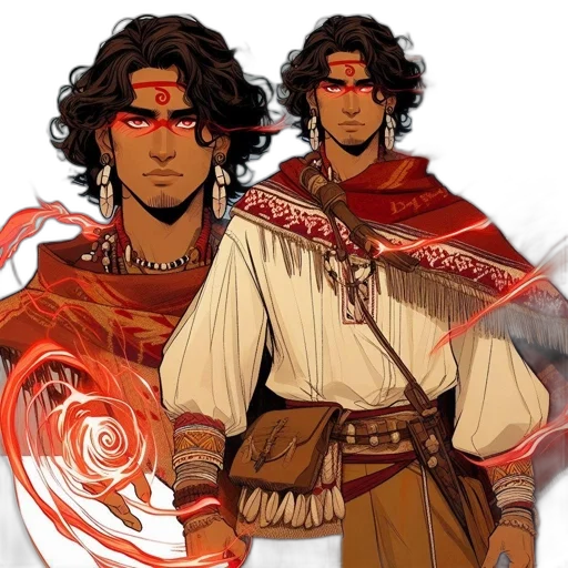staff, fantasy art, concept art, comic book art, watercolor, fire, red, earth tones transparent PNG cut-out