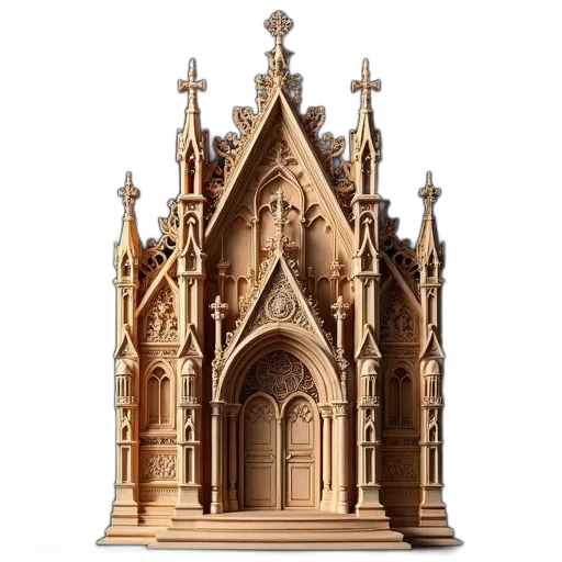 crown, 3d render, concept art, photorealistic, detailed, wooden, carving, gothic transparent PNG cut-out