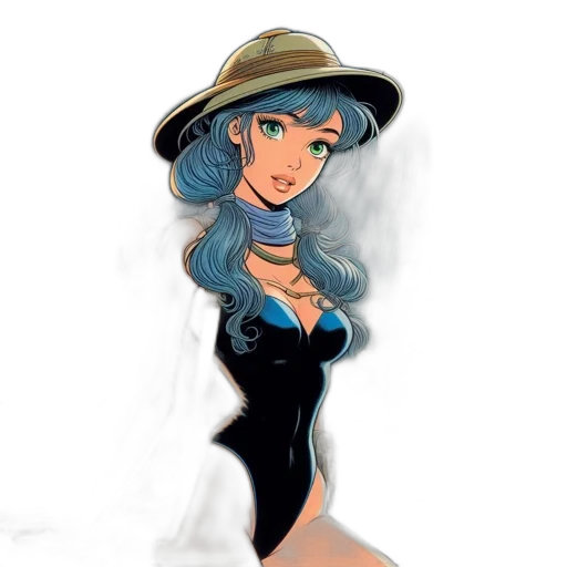 dress, hat, cartoon, comic book art, concept art, fantasy art, underwater, blue transparent PNG cut-out