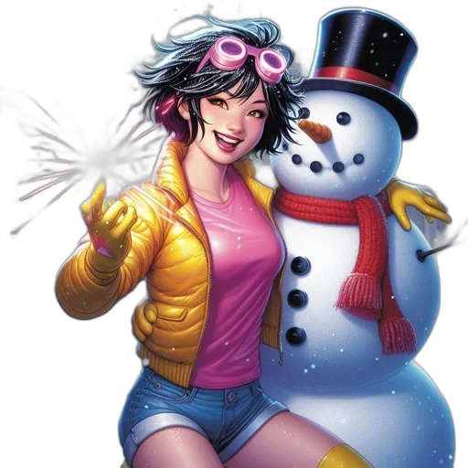 comic book art, concept art, cartoon, snow, snowy, night, young, woman transparent PNG cut-out