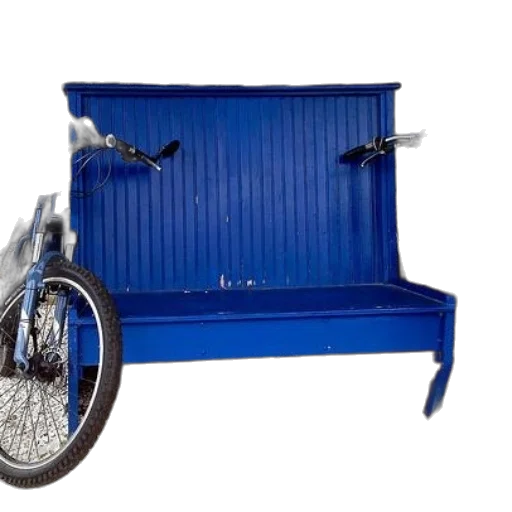furniture, blue, bench, two, bicycles, parked, either, side transparent PNG cut-out