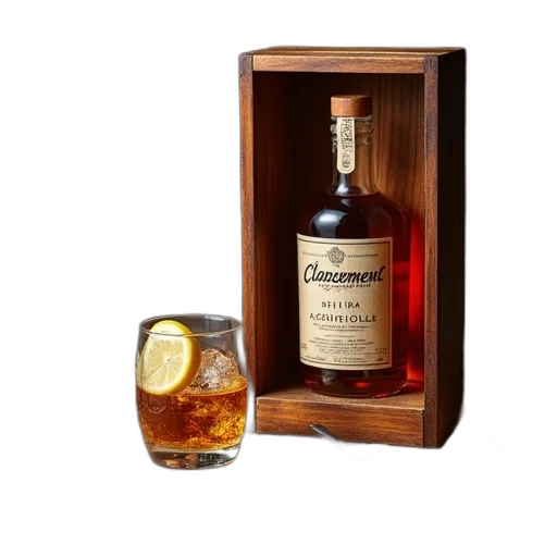 bottle, xc3, xa9ment, rhum, agricole, displayed, wooden, shelf transparent PNG cut-out