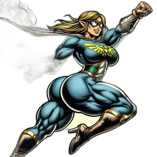 comic book art, concept art, cartoon, fantasy art, muscular, superheroine, blue, ensemble transparent PNG cut-out