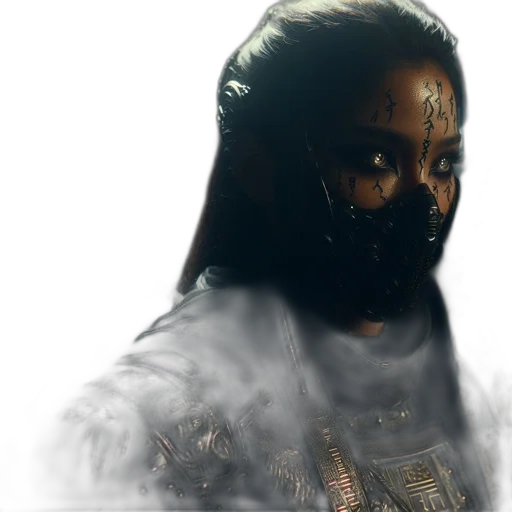 mask, face, concept art, photorealistic, 3d render, fantasy art, fog, armored transparent PNG cut-out