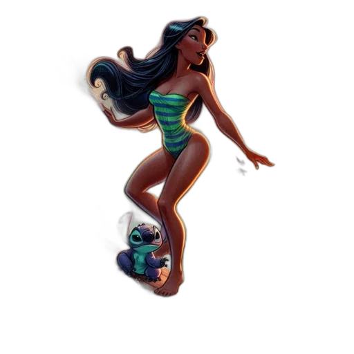 creature, concept art, 3d render, fantasy art, comic book art, underwater, woman, rides transparent PNG cut-out