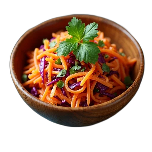 food, wooden, bowl, filled, colorful, salad, shredded, carrots transparent PNG cut-out