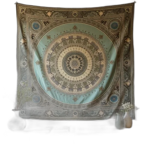 umbrella, jewelry, crown, large, ornate, tapestry, central, circular transparent PNG cut-out