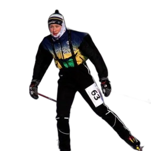 jacket, cross-country, skier, wearing, blue, yellow, number, their transparent PNG cut-out