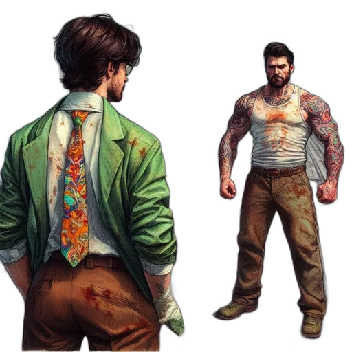jacket, concept art, comic book art, cyberpunk, fantasy art, earth tones, green, colorful transparent PNG cut-out