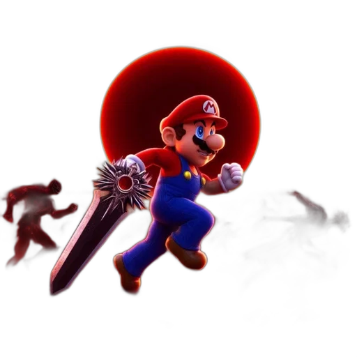 weapon, staff, sword, creature, 3d render, concept art, pixel art, red transparent PNG cut-out