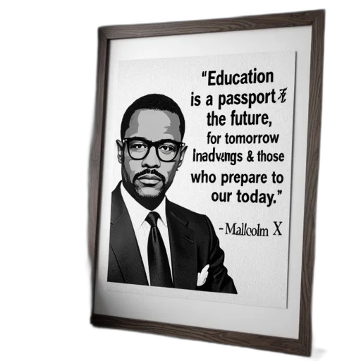 framed, black, white, poster, featuring, quote, malcolm, has transparent PNG cut-out