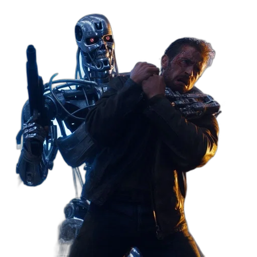 robot, weapon, jacket, concept art, cyberpunk, comic book art, 3d render, fire transparent PNG cut-out