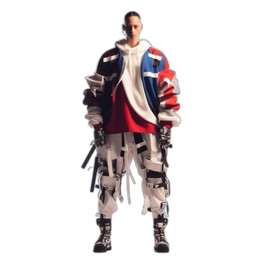 jacket, robot, staff, concept art, pixel art, 3d render, photorealistic, individual transparent PNG cut-out