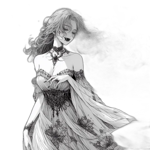 dress, mask, jewelry, crown, fantasy art, concept art, pencil sketch, comic book art transparent PNG cut-out