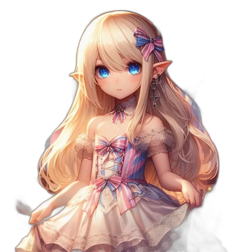 dress, face, staff, flower, anime, fantasy art, pixel art, concept art transparent PNG cut-out