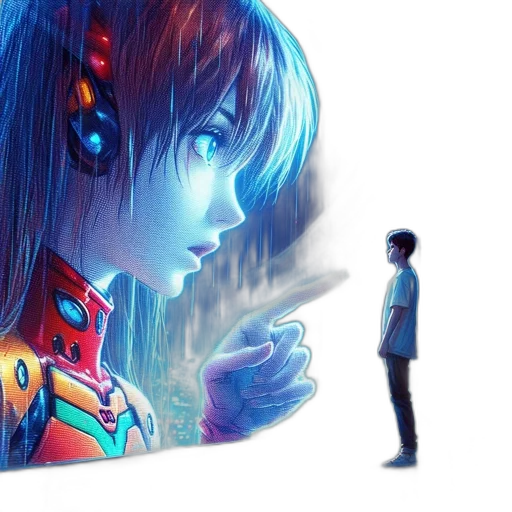 robot, concept art, cyberpunk, anime, comic book art, neon lights, outer space, underwater transparent PNG cut-out