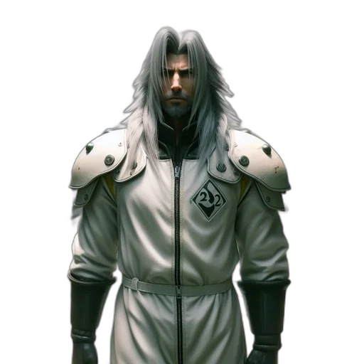 jacket, staff, face, sword, concept art, fantasy art, cyberpunk, 3d render transparent PNG cut-out