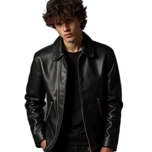 jacket, dark, balencia, leather transparent PNG cut-out