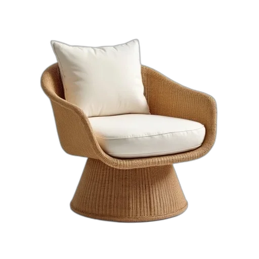 furniture, 3d render, earth tones, beige, wicker, chair, cushioned, seat transparent PNG cut-out