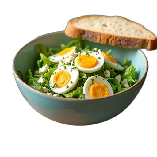 food, dress, 3d render, photorealistic, bowl, salad, lettuce, eggs transparent PNG cut-out