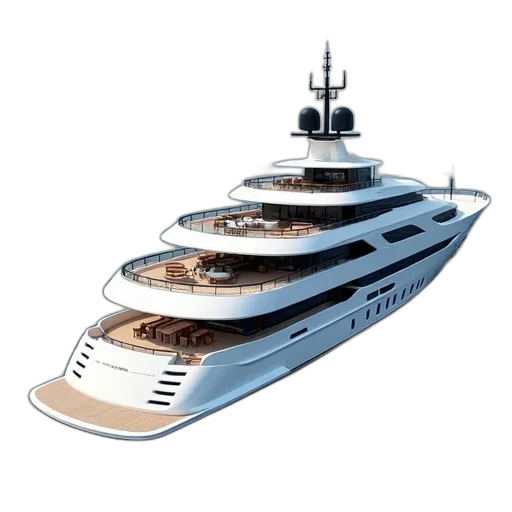 3d render, concept art, photorealistic, modern, white, luxury, yacht, two transparent PNG cut-out