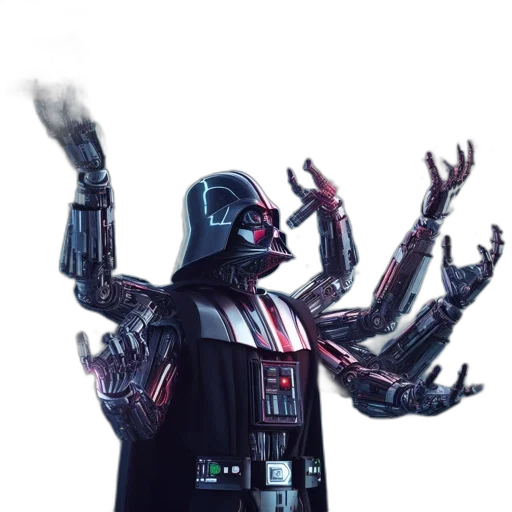 robot, staff, jacket, weapon, concept art, comic book art, fantasy art, darth transparent PNG cut-out