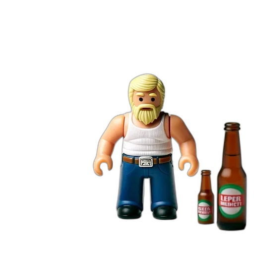 bottle, 3d render, pixel art, concept art, toy, figure, beard, tank transparent PNG cut-out