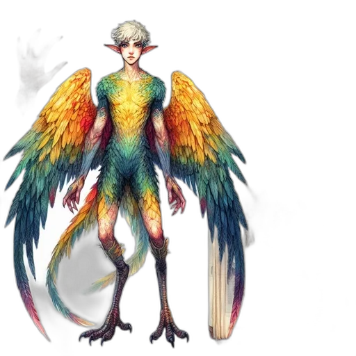 creature, concept art, fantasy art, pixel art, 3d render, anthropomorphic, bird-creature, vivid transparent PNG cut-out