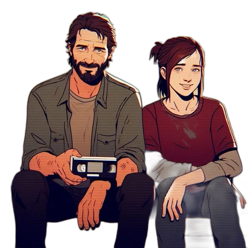 cartoon, pixel art, concept art, comic book art, neon lights, two, animated, characters transparent PNG cut-out