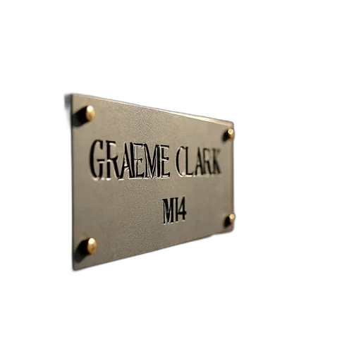 3d render, close-up, view, wall-mounted, plaque, name, graeme, clark transparent PNG cut-out