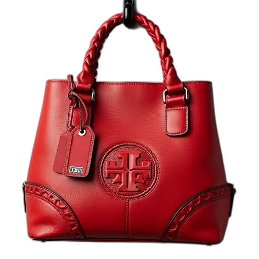 red, leather, handbag, braided, handle, hanging, hook, bag transparent PNG cut-out