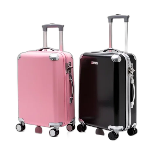pink, black, luggage, set, silver, accents, displayed, against transparent PNG cut-out