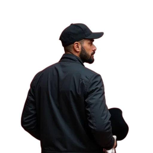 jacket, staff, hat, umbrella, concept art, photorealistic, 3d render, dark transparent PNG cut-out