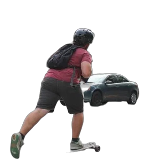 car, shoes, weapon, person, wearing, helmet, backpack, skateboards transparent PNG cut-out