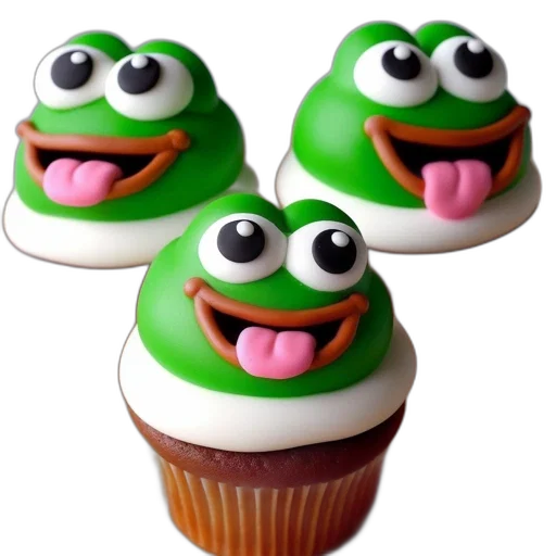 food, 3d render, photorealistic, three, cupcakes, form, whimsical, frog transparent PNG cut-out