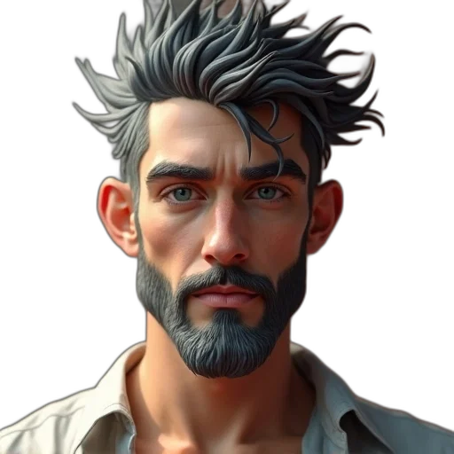 face, hair, jacket, staff transparent PNG cut-out