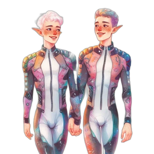 concept art, fantasy art, watercolor, pixel art, outer space, pastel, two, cartoonish transparent PNG cut-out