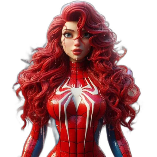 dress, hair, comic book art, concept art, fantasy art, 3d render, red, character transparent PNG cut-out