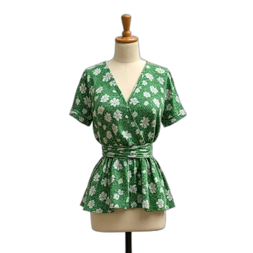 dress, 3d render, green, mannequin, displays, white, patterned, blouse transparent PNG cut-out