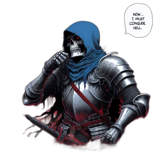 mask, sword, face, concept art, comic book art, fantasy art, skeletal, figure transparent PNG cut-out