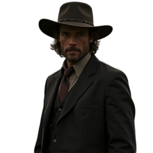 hat, jacket, staff, concept art, photorealistic, norman, winchester, walking transparent PNG cut-out