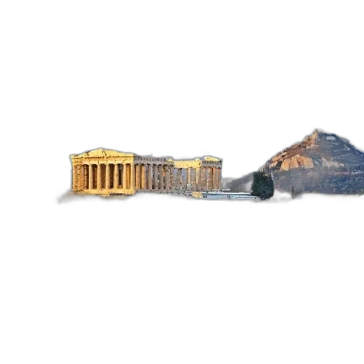 building, concept art, pixel art, 3d render, photorealistic, fog, acropolis, athens transparent PNG cut-out
