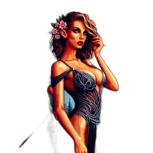 dress, jewelry, fantasy art, comic book art, pixel art, concept art, blue, dark transparent PNG cut-out