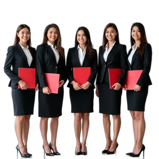 staff, group, five, professional, women, standing, side, each transparent PNG cut-out