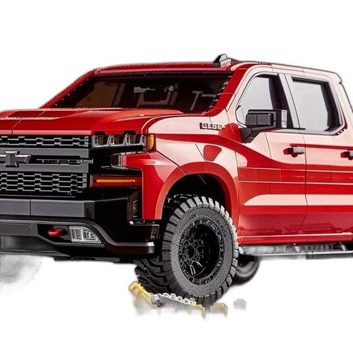lego, model, red, chevrolet, silverado, pickup, truck, sits transparent PNG cut-out
