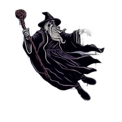 staff, hat, creature, concept art, pixel art, fantasy art, comic book art, dark transparent PNG cut-out