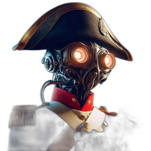 robot, mask, staff, face, concept art, 3d render, fantasy art, photorealistic transparent PNG cut-out