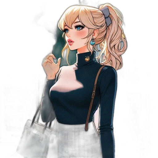 dress, staff, jacket, anime, cartoon, concept art, fantasy art, neon lights transparent PNG cut-out
